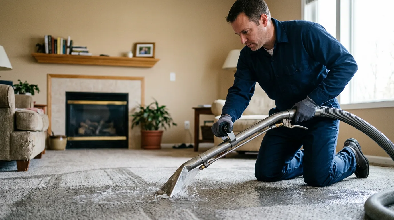 Water damage restoration technician working near Bentley, MI